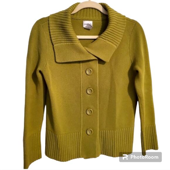 CHICO'S woman's long sleeve button up cardigan sweater Green size. 0/sm - Picture 2 of 8